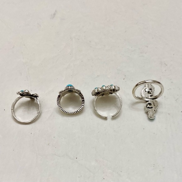 Vintage 4pc Silver Tone- Faux Turquoise Rings (I) - Picture 9 of 13